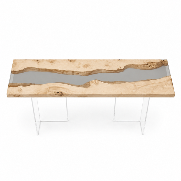 Poplar Burl River Clear Epoxy Resin Console Table
