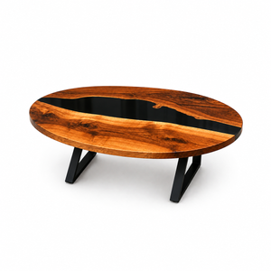 Walnut Black River Epoxy Resin Oval Coffee Table