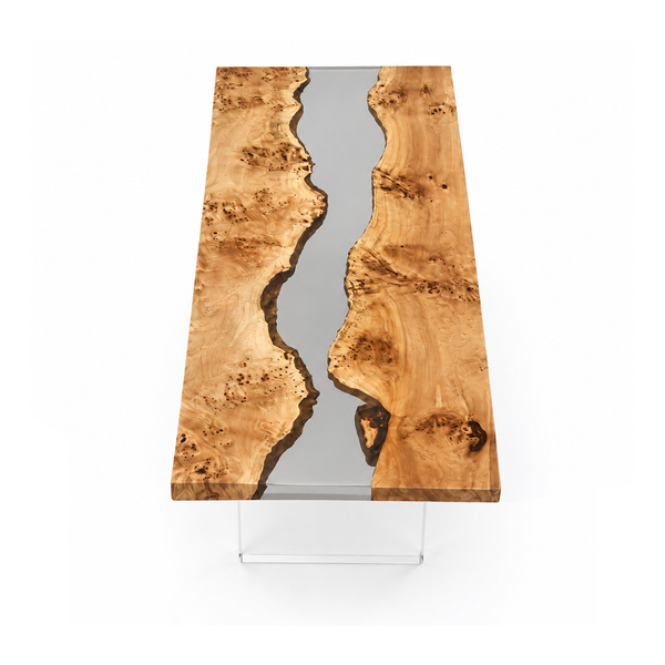 Poplar Burl Golden Cluster Translucent Epoxy Resin Dining Table