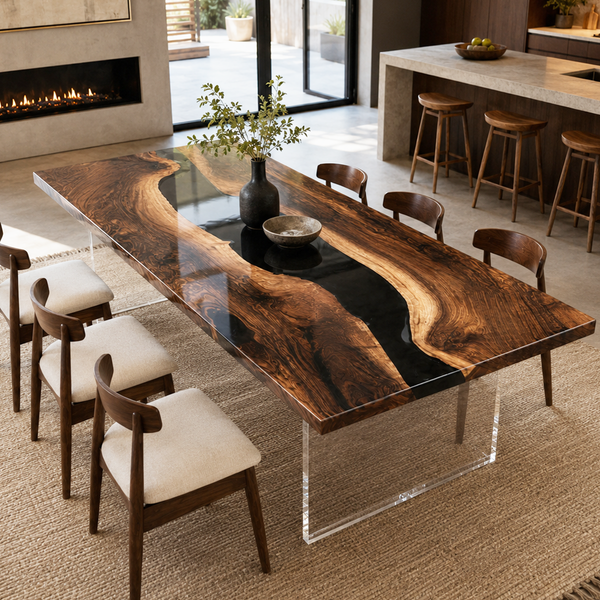 Black Walnut Black River Epoxy Resin Dining Table