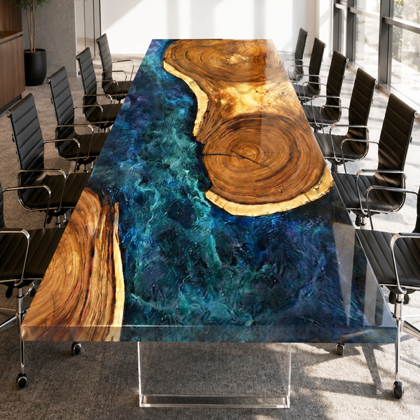 Black Walnut Tree Ring Starry Sky Epoxy Resin Conference Table