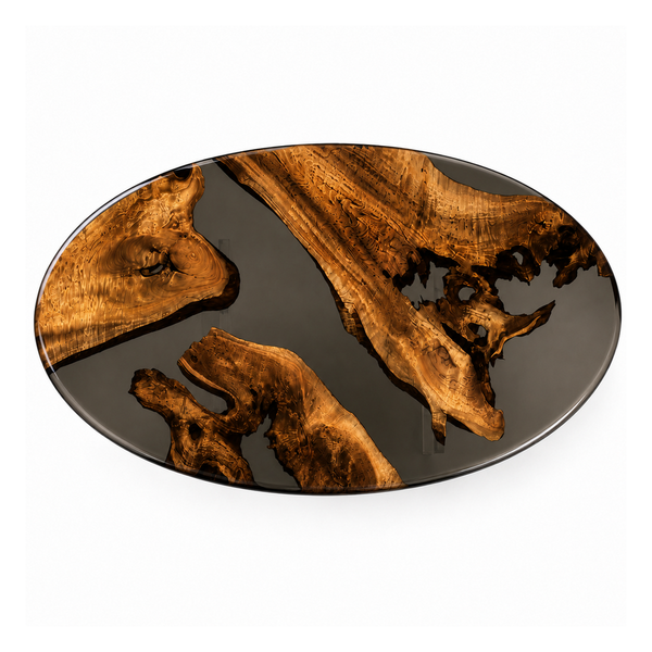 Golden Camphor Black River Translucent Oval Epoxy Resin Dining Table