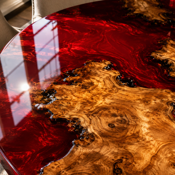 Poplar Burl Magma Swirl Red Epoxy Resin Round Table