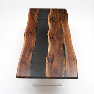 Black Walnut Obsidian Transparent Epoxy Resin Dining Table