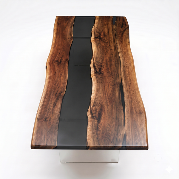 Black Walnut Obsidian Transparent Epoxy Resin Dining Table