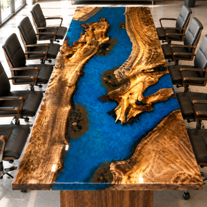 Golden Camphor Ocean Blue River Epoxy Resin Conference Table