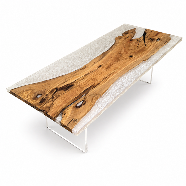 Olive Wood Crystal Epoxy Resin Dining Table