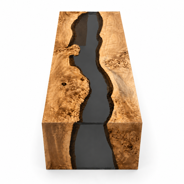 Poplar Burl Black Transparent Epoxy Resin Waterfall Table