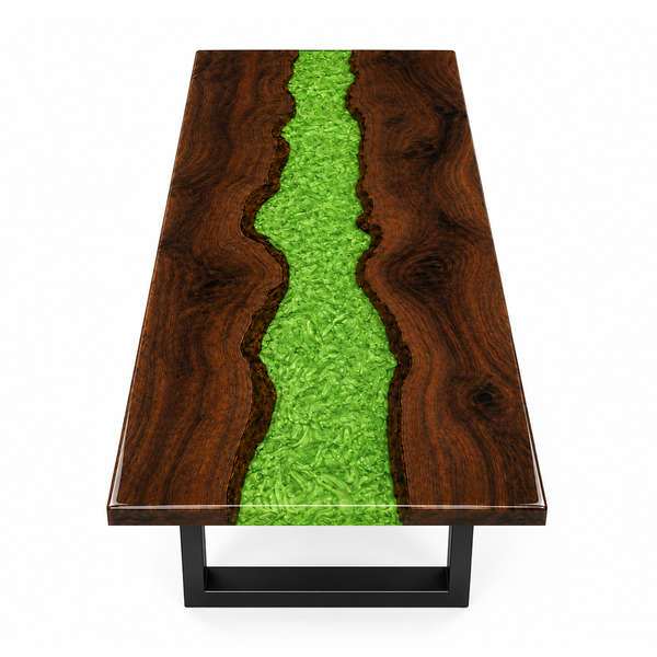 Black Walnut Wood Swirl Green River Epoxy Resin Dining Table