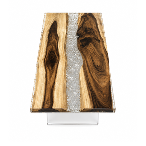 Walnut Crystal Glacier Shattered Ice Epoxy Resin Coffee Table