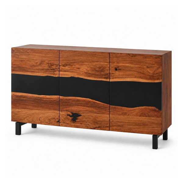 Walnut Wood Black Stream Epoxy Resin Entrance Cabinet