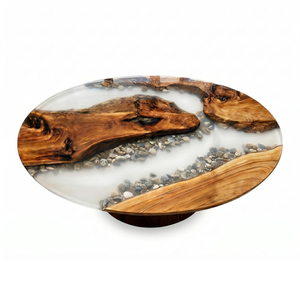 Oval Walnut Wood Epoxy Resin Coffee Table