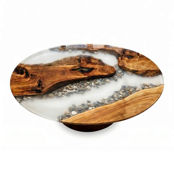Oval Walnut Wood Epoxy Resin Coffee Table