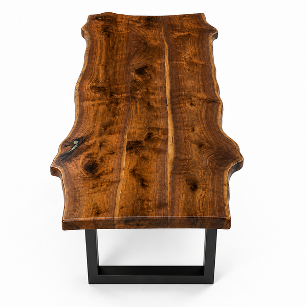 Black Walnut Organic Live Edge Curled Grain Wood Slab Table