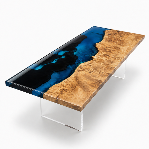 Poplar Burl Deep Blue Ocean Epoxy Resin Coffee Table