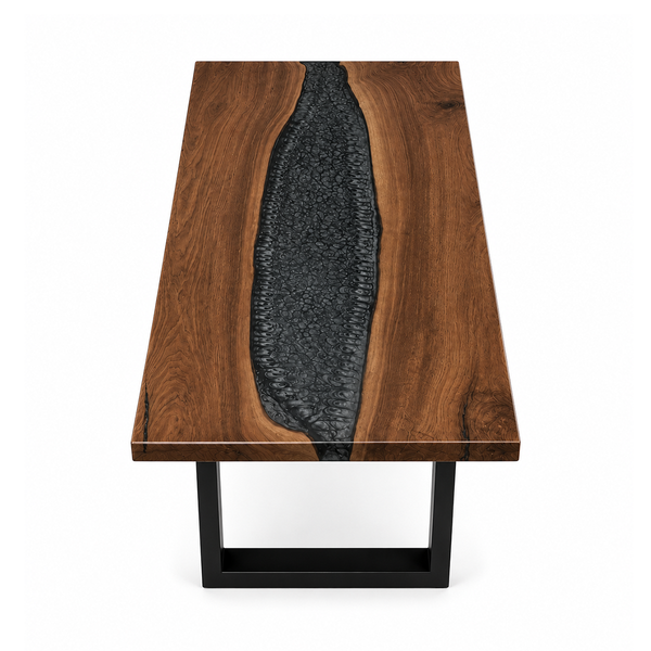 Black Walnut Wood Rectangular Charcoal Inlay Epoxy Resin Dining Table