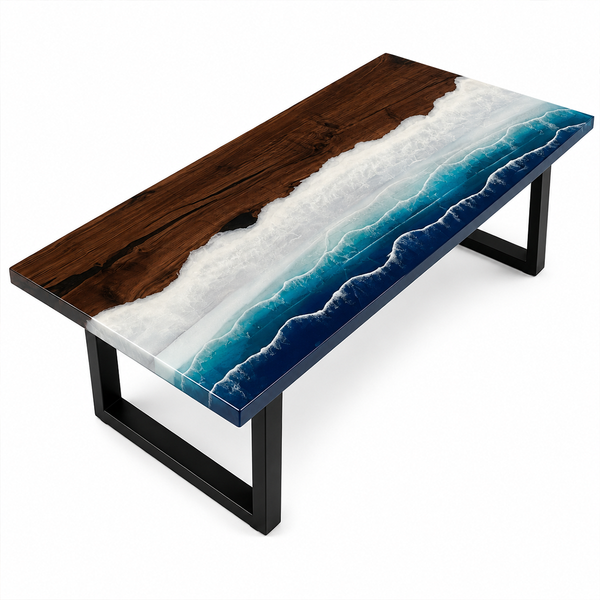 Black Walnut Beach Wave Epoxy Resin Dining Table