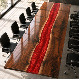Black Walnut Swirling Magma River Red Epoxy Resin Conference Table