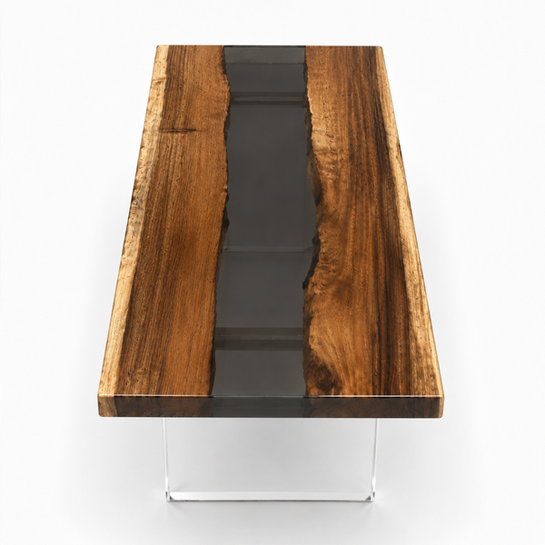 Walnut Wood Black River Transparent Epoxy Resin Dining Table