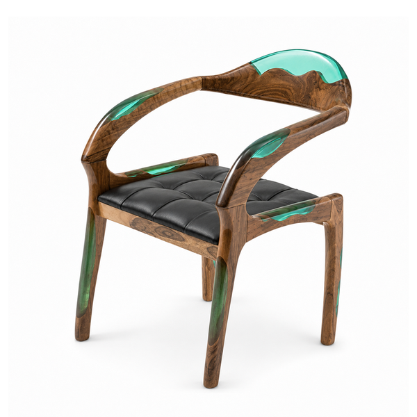 Walnut Emerald Flow Epoxy Resin Chair