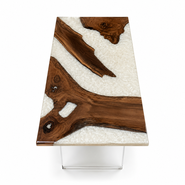 Black Walnut White Pearl River Glossy Epoxy Resin Conference Table