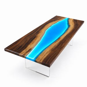 Walnut Luminous Blue River LED Epoxy Resin Coffee Table