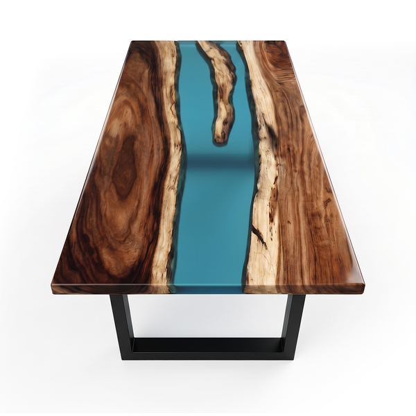 Walnut Wood Blue River Transparent Epoxy Resin Dining Table
