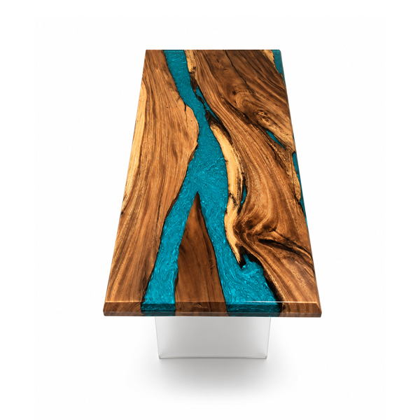Walnut Turquoise Swirl Epoxy Resin Dining Table
