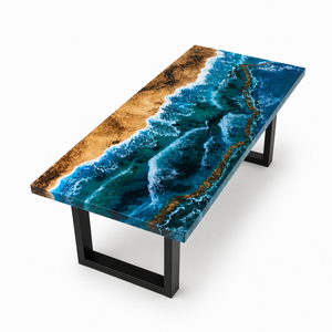 Poplar Wood Sea Wave Fluorescent Epoxy Table