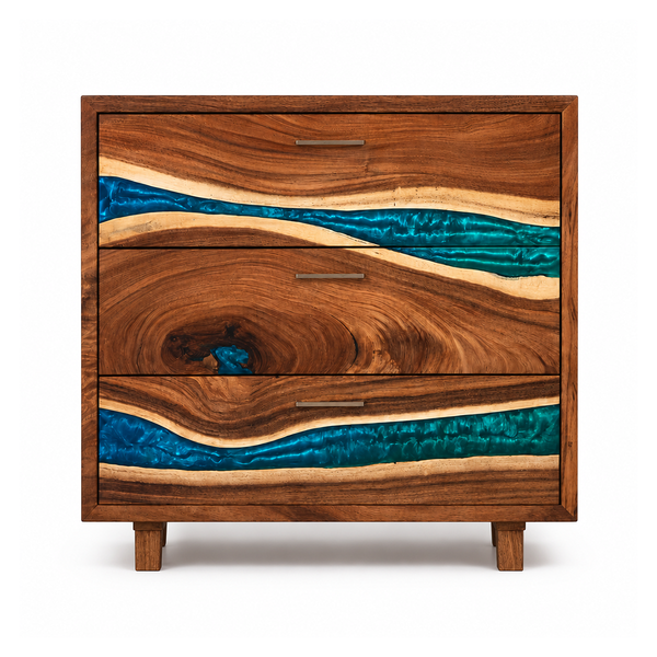 Walnut Live Edge Ocean Stream Epoxy Resin Storage Cabinet