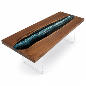 White background top view of Black Walnut Wood Deep Ocean Wave epoxy Dining Table.