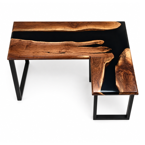Black Walnut L-Shaped Black River Epoxy Resin Desk