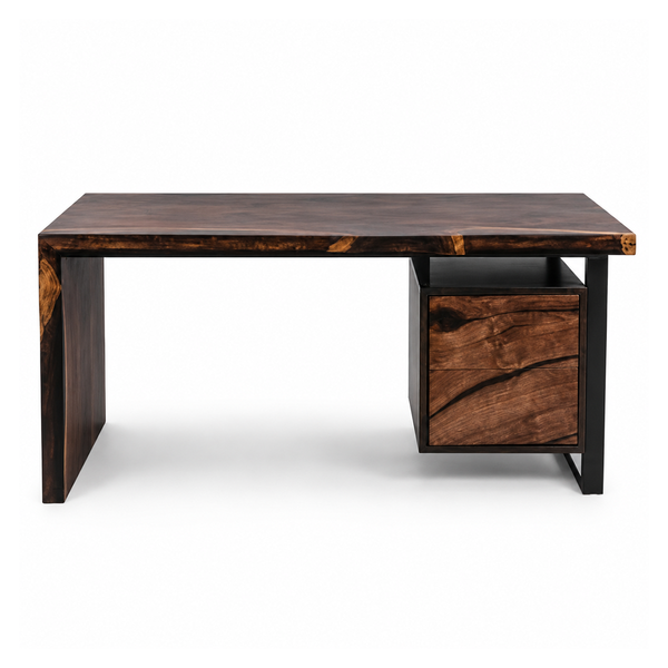Black Walnut Waterfall Executive Storage Epoxy Resin Desk