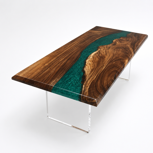 Walnut Swirl Green Epoxy Resin Coffee Table