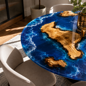Walnut Ocean Wave Island Epoxy Resin Round Table