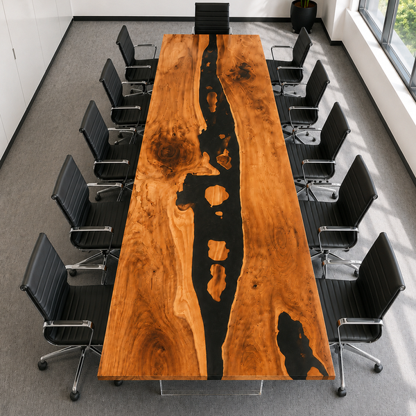 Walnut Wood Black River Epoxy Resin Conference Table
