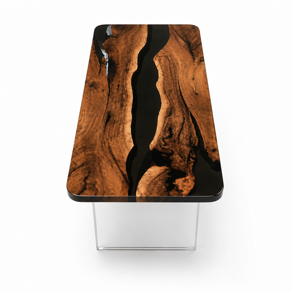 Black Walnut Natural Grain River Epoxy Resin Dining Table