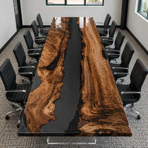 Black Walnut High-Gloss Black Transparent Epoxy Resin Conference Table