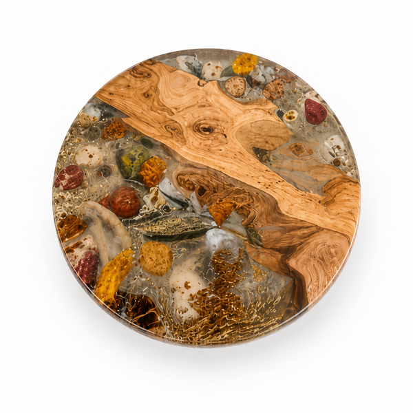 Olive Wood Natural Round Epoxy Resin Side Table