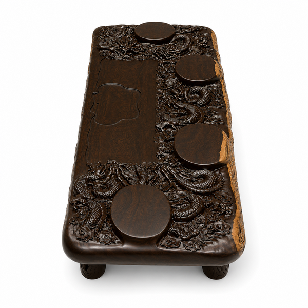 Black Walnut Dragon Carved Tea Wood Slab Table