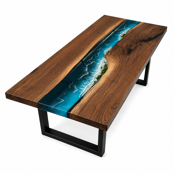 Black Walnut Wood Island Stream Center Inlay Epoxy Resin Conference Table