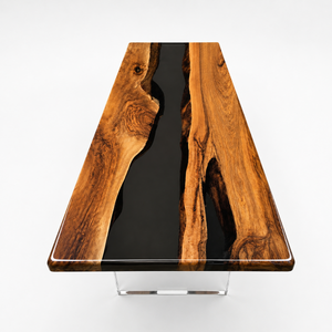 Walnut Wood Obsidian River Epoxy Resin Dining Table