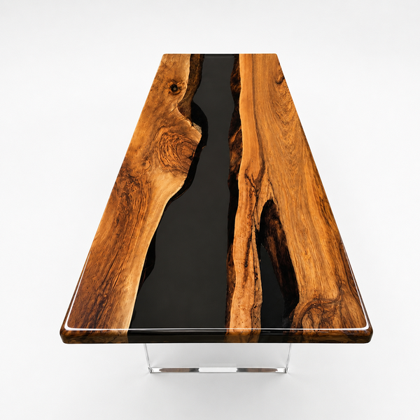 Walnut Wood Obsidian River Epoxy Resin Dining Table