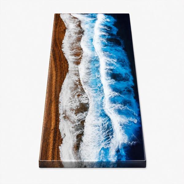Walnut Wood Ocean Waves Sea Foam Art Epoxy Resin Countertop
