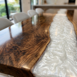 Black Walnut Swirling River White Epoxy Resin Dining Table