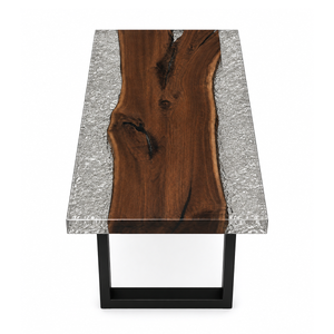 Black Walnut Wood Crystal Ice Patterned Edge Epoxy Resin Dining Table
