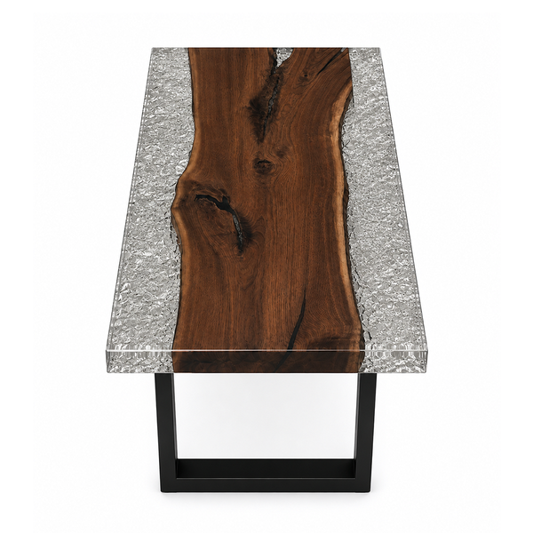 Black Walnut Wood Crystal Ice Patterned Edge Epoxy Resin Dining Table