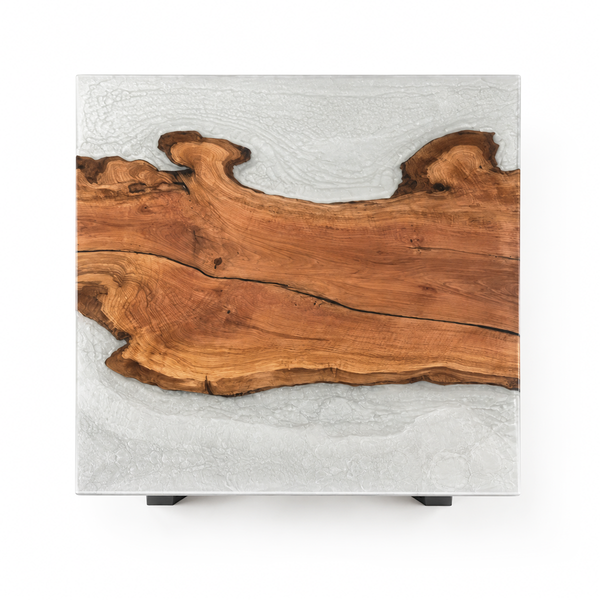 Olive Wood Crystal Tundra Textured Square Epoxy Resin Dining Table