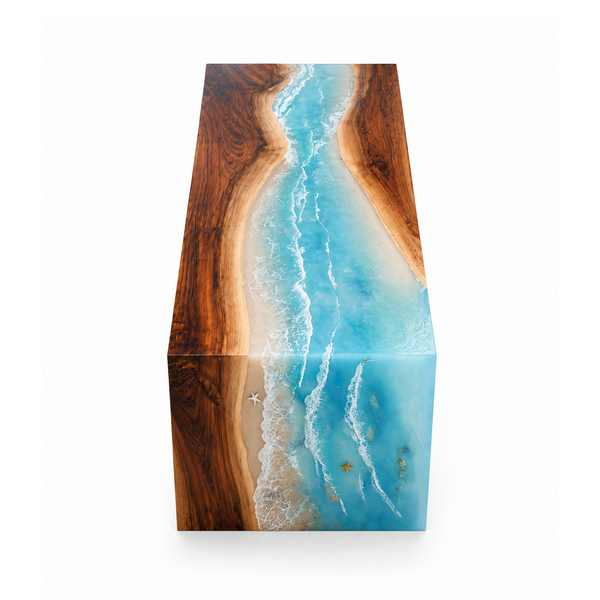 Walnut Coastal Tide Epoxy Resin Waterfall Table