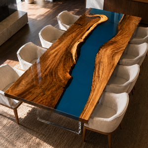 Walnut Blue River Live Edge Epoxy Resin Dining Table